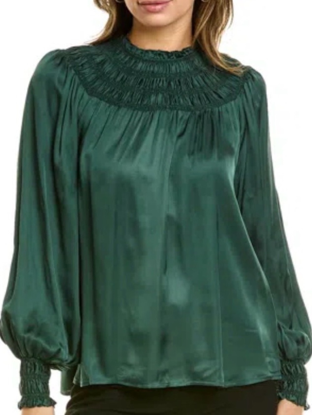 Boden Womens Top US 12 Green Smocked Yoke Detail Ruffled Blouse NEW 3164